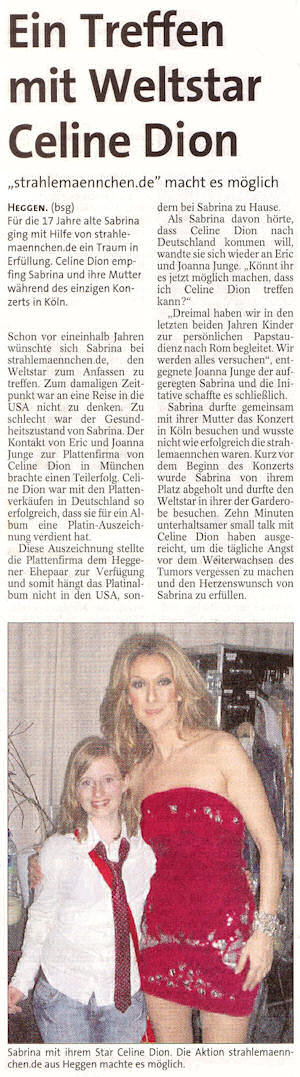 Ein Treffen mit Weltstar Celine Dion - "strahlemaennchen.de" macht es mglich
